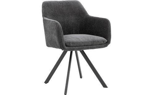 Goossens Excellent Eetkamerstoel Binn grijs stof graden draaibaar met return functie met armleuning, stijlvol landelijk