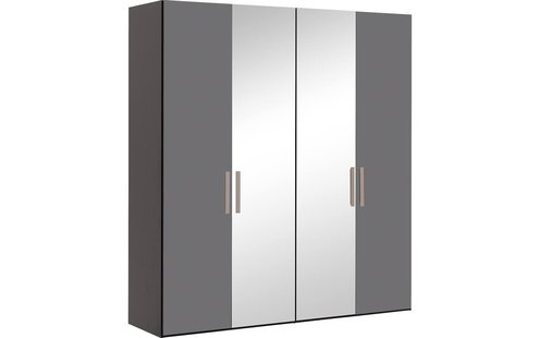 Goossens Kledingkast Easy Storage Ddk, Kledingkast 203 cm breed, 220 cm hoog, 2x glas draaideur en 2x spiegel draaideur midden