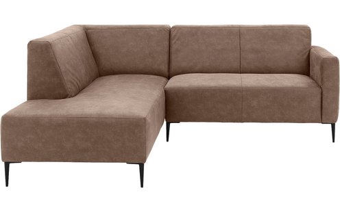 Goossens Bank Key West bruin, micro leer, 2-zits, modern design met ligelement links