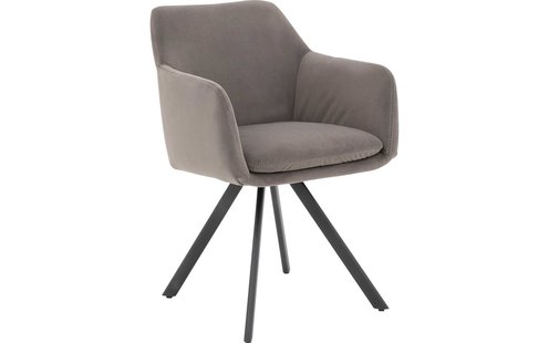 Goossens Excellent Eetkamerstoel Binn grijs stof graden draaibaar met return functie met armleuning, stijlvol landelijk