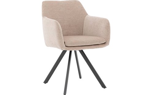 Goossens Excellent Eetkamerstoel Binn beige stof graden draaibaar met return functie met armleuning, stijlvol landelijk
