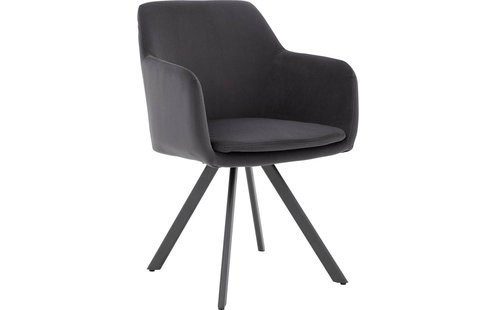 Goossens Excellent Eetkamerstoel Binn antraciet stof graden draaibaar met return functie met armleuning, stijlvol landelijk