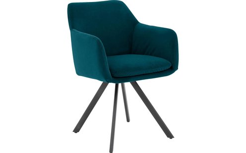 Goossens Excellent Eetkamerstoel Binn blauw stof graden draaibaar met return functie met armleuning, stijlvol landelijk