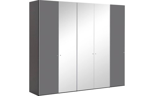 Goossens Kledingkast Easy Storage Ddk, Kledingkast 253 cm breed, 220 cm hoog, 2x glas draaideur en 3x spiegel draaideur midden