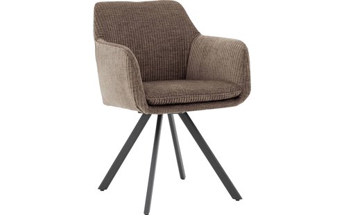 Goossens Excellent Eetkamerstoel Binn bruin stof graden draaibaar met return functie met armleuning, stijlvol landelijk