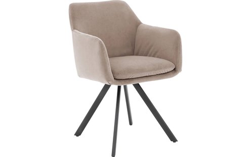 Goossens Excellent Eetkamerstoel Binn grijs stof graden draaibaar met return functie met armleuning, stijlvol landelijk