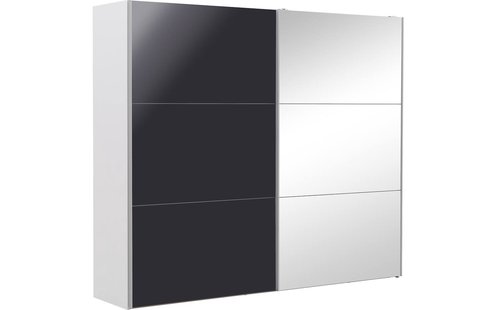 Goossens Kledingkast Easy Storage Sdk, 253 cm breed, 220 cm hoog, 1x 3 paneel schuifdeur li en 1x 3 paneel spiegel schuifdeur re