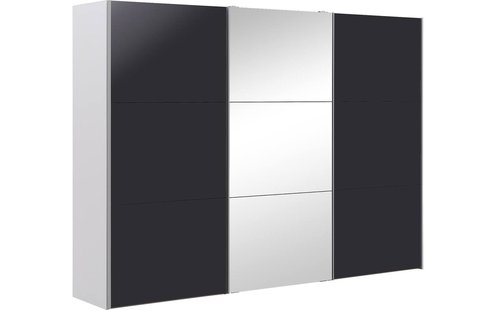 Goossens Kledingkast Easy Storage Sdk, 303 cm breed, 220 cm hoog, 2x 3 paneel schuifdeuren en 1x 3 paneel spiegel schuifdeur midden