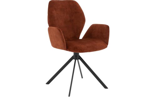 Goossens Eetkamerstoel Hera koper velvet stof met armleuning, modern design