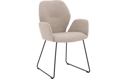 Goossens Eetkamerstoel Hera wit stof met armleuning, modern design Goossens Eetkamerstoel Hera wit stof met armleuning, modern design