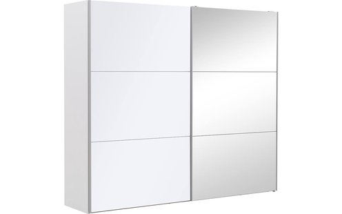 Goossens Kledingkast Easy Storage Sdk, 253 cm breed, 220 cm hoog, 1x 3 paneel glas schuifdeur li en 1x 3 paneel spiegel schuifdeur re