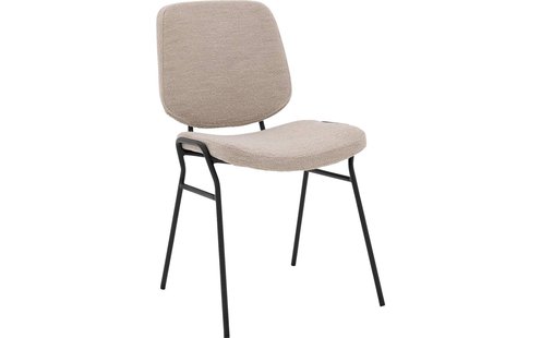 Goossens Eetkamerstoel Hjalmar beige stof leuning, modern design