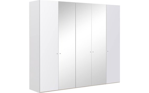 Goossens Kledingkast Easy Storage Ddk, Kledingkast 253 cm breed, 220 cm hoog, 2x glas draaideur en 3x spiegel draaideur midden