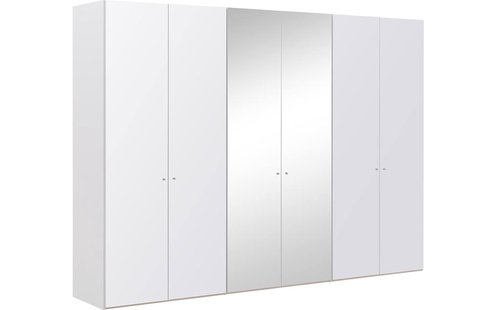 Goossens Kledingkast Easy Storage Ddk, Kledingkast 304 cm breed, 220 cm hoog, 4x glas draaideur en 2x spiegel draaideur midden