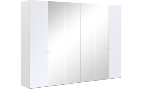 Goossens Kledingkast Easy Storage Ddk, Kledingkast 304 cm breed, 220 cm hoog, 2x glas draaideur en 4x spiegel draaideur midden