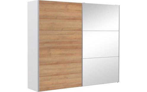 Goossens Kledingkast Easy Storage Sdk, 253 cm breed, 220 cm hoog, 1x 3 paneel schuifdeur li en 1x 3 paneel spiegel schuifdeur re