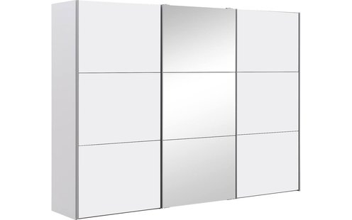 Goossens Kledingkast Easy Storage Sdk, 303 cm breed, 220 cm hoog, 2x 3 paneel schuifdeuren en 1x 3 paneel spiegel schuifdeur midden