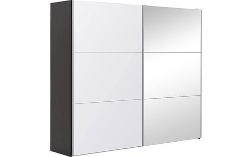 Goossens Kledingkast Easy Storage Sdk, 253 cm breed, 220 cm hoog, 1x 3 paneel glas schuifdeur li en 1x 3 paneel spiegel schuifdeur re