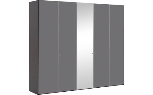 Goossens Kledingkast Easy Storage Ddk, Kledingkast 253 cm breed, 220 cm hoog, 4x glas draaideur en 1x spiegel draaideur midden
