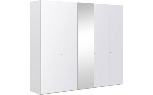Goossens Kledingkast Easy Storage Ddk, Kledingkast 253 cm breed, 220 cm hoog, 4x glas draaideur en 1x spiegel draaideur midden