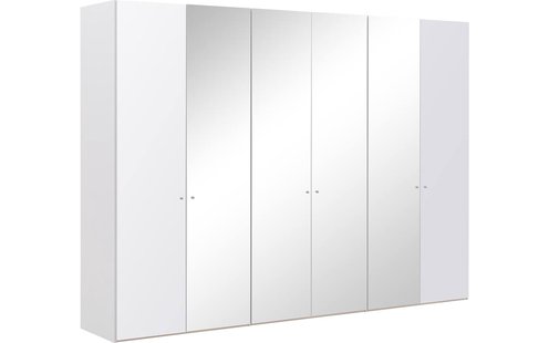 Goossens Kledingkast Easy Storage Ddk, Kledingkast 304 cm breed, 220 cm hoog, 2x glas draaideur en 4x spiegel draaideur midden