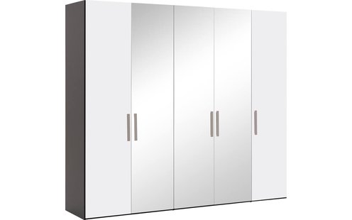 Goossens Kledingkast Easy Storage Ddk, Kledingkast 253 cm breed, 220 cm hoog, 2x draaideur en 3x spiegel draaideur midden