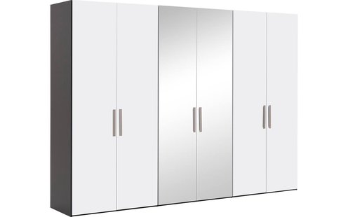 Goossens Kledingkast Easy Storage Ddk, Kledingkast 304 cm breed, 220 cm hoog, 4x draaideur en 2x spiegel draaideur midden