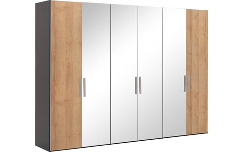 Goossens Kledingkast Easy Storage Ddk, Kledingkast 304 cm breed, 220 cm hoog, 2x draaideur en 4x spiegel draaideur midden