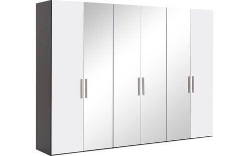 Goossens Kledingkast Easy Storage Ddk, Kledingkast 304 cm breed, 220 cm hoog, 2x draaideur en 4x spiegel draaideur midden