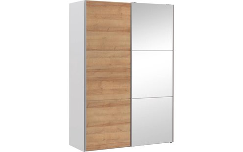 Goossens Kledingkast Easy Storage Sdk, 153 cm breed, 220 cm hoog, 1x 3 paneel schuifdeur li en 1x 3 paneel spiegel schuifdeur re
