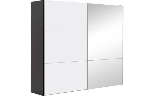 Goossens Kledingkast Easy Storage Sdk, 253 cm breed, 220 cm hoog, 1x 3 paneel schuifdeur li en 1x 3 paneel spiegel schuifdeur re