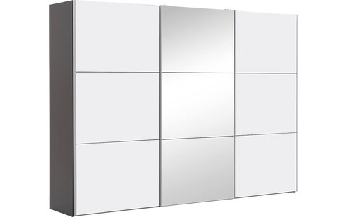 Goossens Kledingkast Easy Storage Sdk, 303 cm breed, 220 cm hoog, 2x 3 paneel schuifdeuren en 1x 3 paneel spiegel schuifdeur midden