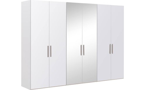 Goossens Kledingkast Easy Storage Ddk, Kledingkast 304 cm breed, 220 cm hoog, 4x glas draaideur en 2x spiegel draaideur midden
