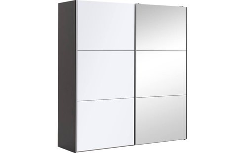 Goossens Kledingkast Easy Storage Sdk, 203 cm breed, 220 cm hoog, 1x 3 paneel glas schuifdeur li en 1x 3 paneel spiegel schuifdeur re