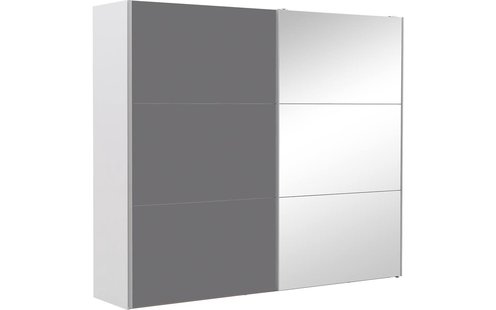 Goossens Kledingkast Easy Storage Sdk, 253 cm breed, 220 cm hoog, 1x 3 paneel glas schuifdeur li en 1x 3 paneel spiegel schuifdeur re
