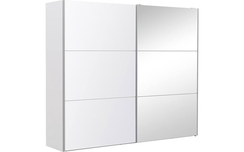 Goossens Kledingkast Easy Storage Sdk, 253 cm breed, 220 cm hoog, 1x 3 paneel glas schuifdeur li en 1x 3 paneel spiegel schuifdeur re