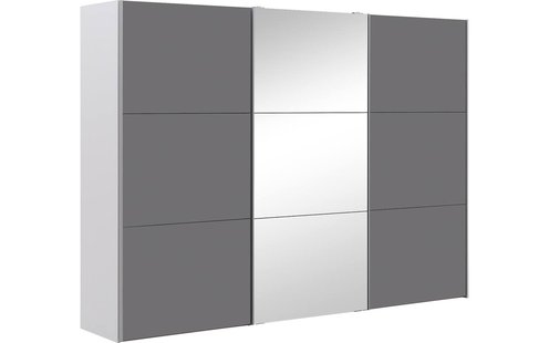 Goossens Kledingkast Easy Storage Sdk, 303 cm breed, 220 cm hoog, 2x 3 paneel glas schuifdeuren en 1x 3 paneel spiegel schuifdeur midden