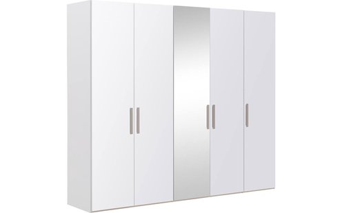 Goossens Kledingkast Easy Storage Ddk, Kledingkast 253 cm breed, 220 cm hoog, 4x glas draaideur en 1x spiegel draaideur midden