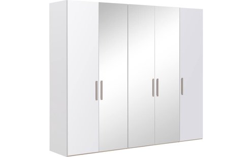Goossens Kledingkast Easy Storage Ddk, Kledingkast 253 cm breed, 220 cm hoog, 2x glas draaideur en 3x spiegel draaideur midden