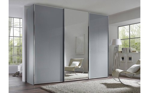 Goossens Kledingkast Big Choice Type 01 163, Slaapkamerkast 249 cm breed, 240 cm hoog, 2 glas schuifdeuren en 1 spiegel schuifdeur midden