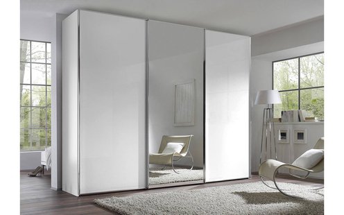 Goossens Kledingkast Big Choice Type 01 163, Slaapkamerkast 280 cm breed, 222 cm hoog, 2 glas schuifdeuren en 1 spiegel schuifdeur midden