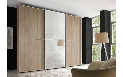 Goossens Kledingkast Big Choice Type 41 163, Slaapkamerkast 280 cm breed, 222 cm hoog, 2 schuifdeuren en 1 glas schuifdeur midden