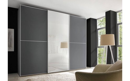 Goossens Kledingkast Big Choice Type 41 163, Slaapkamerkast 298 cm breed, 222 cm hoog, 2 schuifdeuren en 1 glas schuifdeur midden