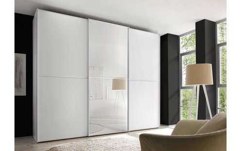 Goossens Kledingkast Big Choice Type 41 163, Slaapkamerkast 298 cm breed, 222 cm hoog, 2 schuifdeuren en 1 glas schuifdeur midden