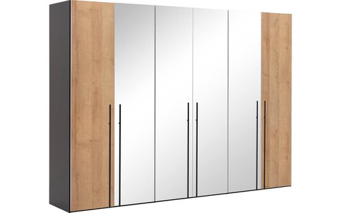 Goossens Kledingkast Easy Storage Ddk, Kledingkast 304 cm breed, 220 cm hoog, 2x draaideur en 4x spiegel draaideur midden