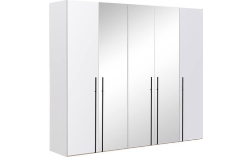 Goossens Kledingkast Easy Storage Ddk, Kledingkast 253 cm breed, 220 cm hoog, 2x glas draaideur en 3x spiegel draaideur midden