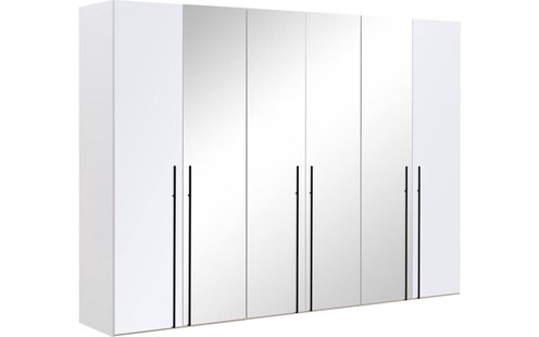 Goossens Kledingkast Easy Storage Ddk, Kledingkast 304 cm breed, 220 cm hoog, 2x glas draaideur en 4x spiegel draaideur midden