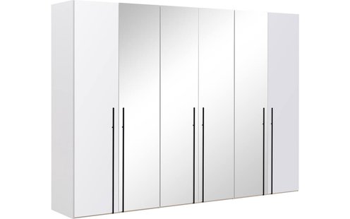Goossens Kledingkast Easy Storage Ddk, Kledingkast 304 cm breed, 220 cm hoog, 2x glas draaideur en 4x spiegel draaideur midden