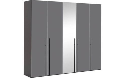 Goossens Kledingkast Easy Storage Ddk, Kledingkast 253 cm breed, 220 cm hoog, 4x glas draaideur en 1x spiegel draaideur midden