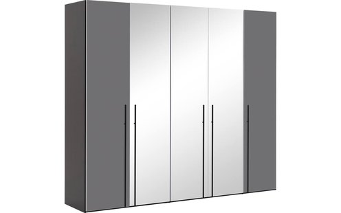 Goossens Kledingkast Easy Storage Ddk, Kledingkast 253 cm breed, 220 cm hoog, 2x glas draaideur en 3x spiegel draaideur midden